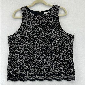 Elle Elegant Black & White Lace Sleeveless Top Sz XL Black Back Zipper Lined EUC